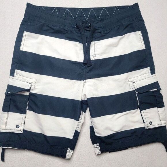 H&M Cargo Swim Trunks Men's Size Medium Blue White Striped Lined - Picture 1 of 9